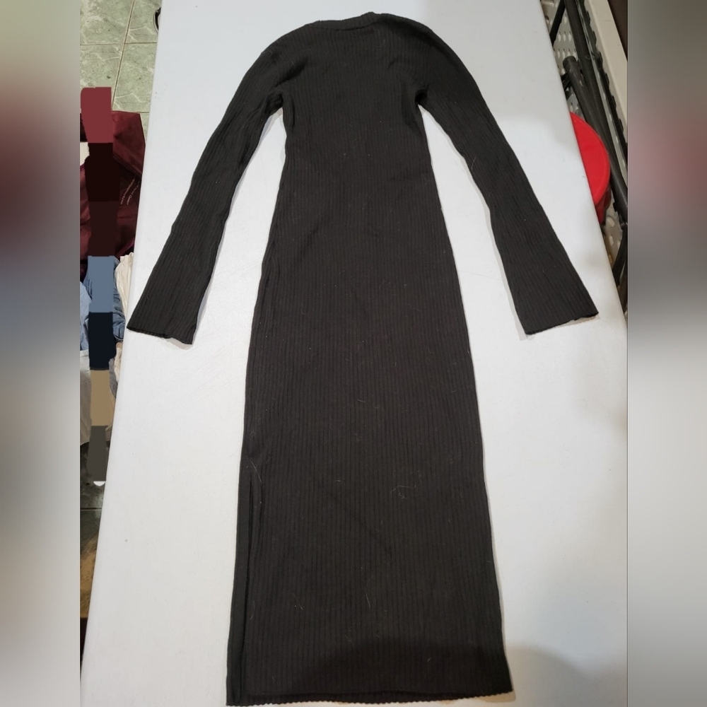 AYR Black Ribbed Long Sleeve Dress